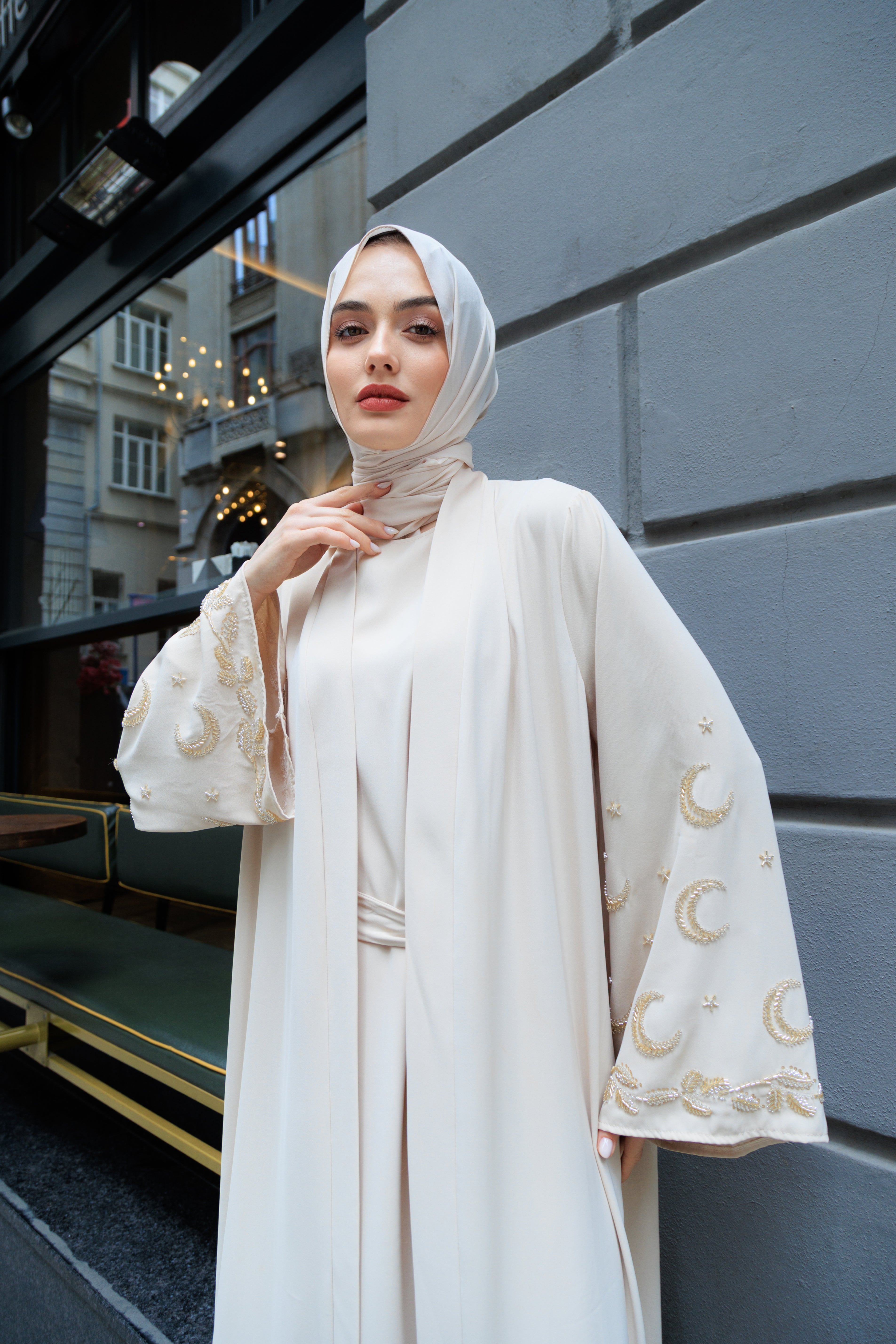 MİHRİMAH ABAYA TAKIM (KREM)