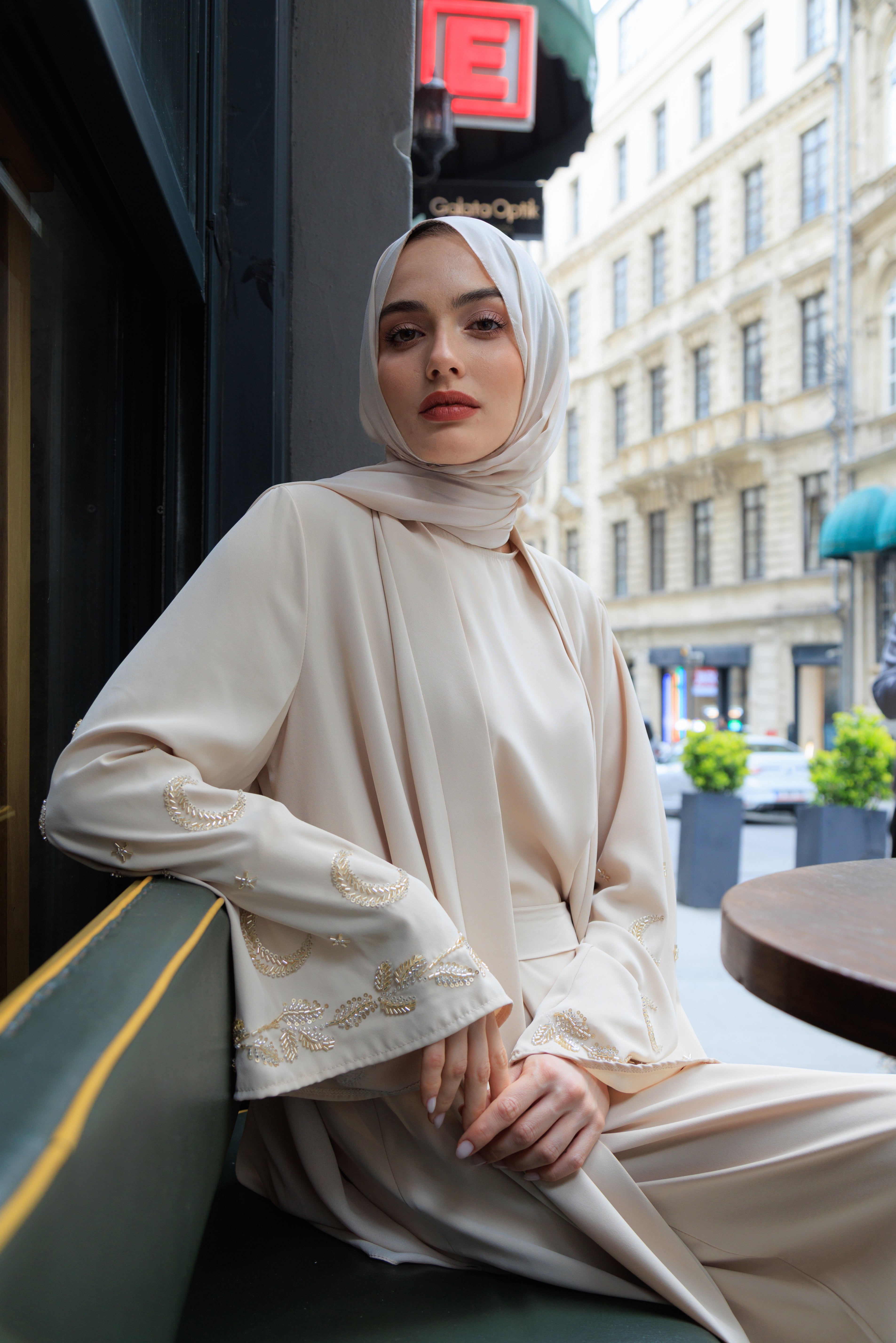 MİHRİMAH ABAYA TAKIM (KREM)